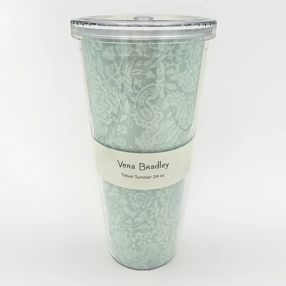 Vera Bradley Travel Tumbler 24 oz Eden Paisley Mint No Straw BPA Free Hand Wash
